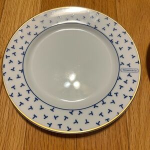 Tiffany & Co. Dancing T Blue and Gold Trimmed Dessert Plate